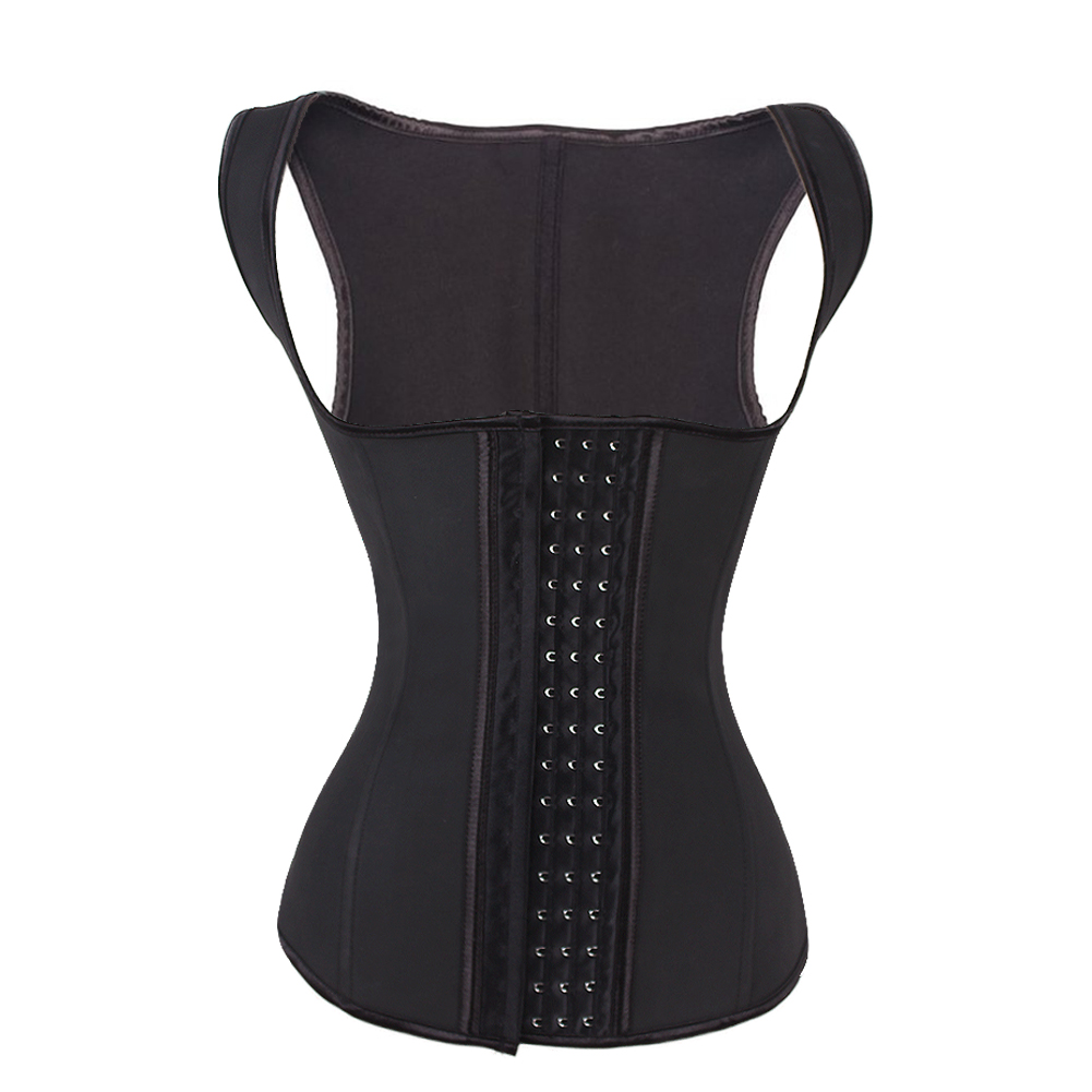 Women Latex Corset Waist Cincher Vest with 4 Row Hook Black Plus Size ...